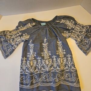 Country Living Girls Chambray Blue White Embroidered Dress 4T